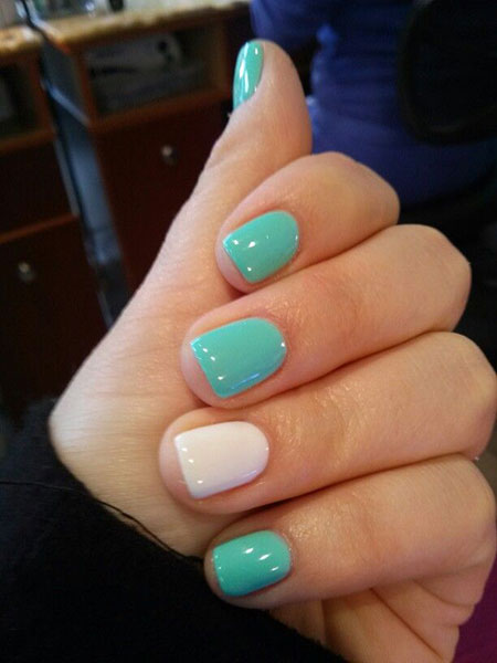 Simple Mint and White Nails, Gel Nail Shellac Manicure