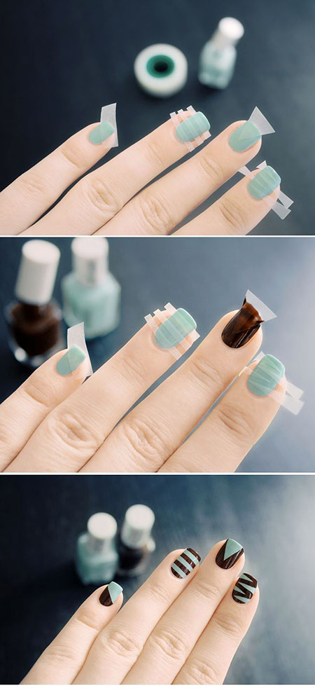 Cool Simple Nail Design, Tape Manicure Line Colored