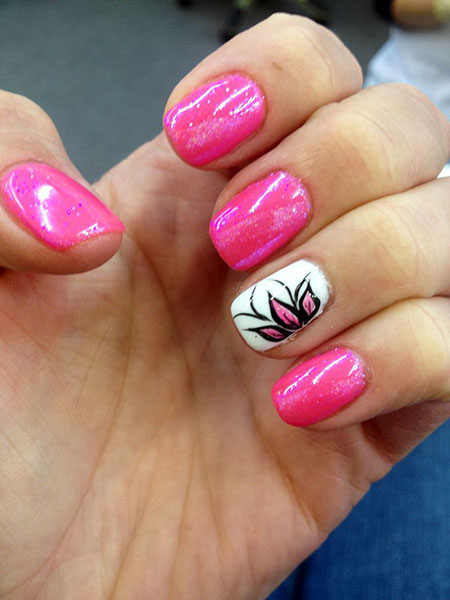 Nail Pink Shellac Flower