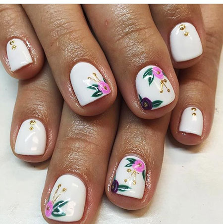 Short Easy Nails, Manicure Pink Decoradas Floweral
