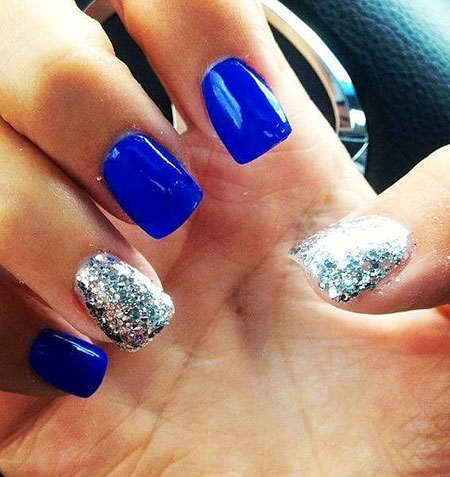Silver and Blue Nails, Silver Glitter Blue March