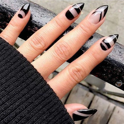 Black Nails With Nail Art